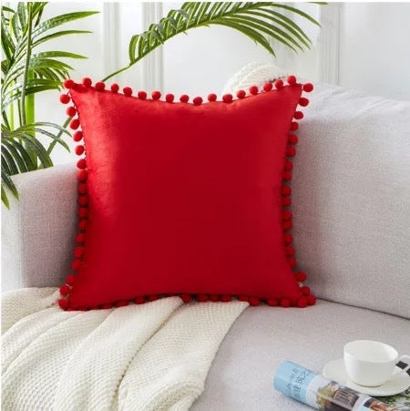 Pom Pom Cushion Covers - Soft Plush Pillow Cases with Bobbles