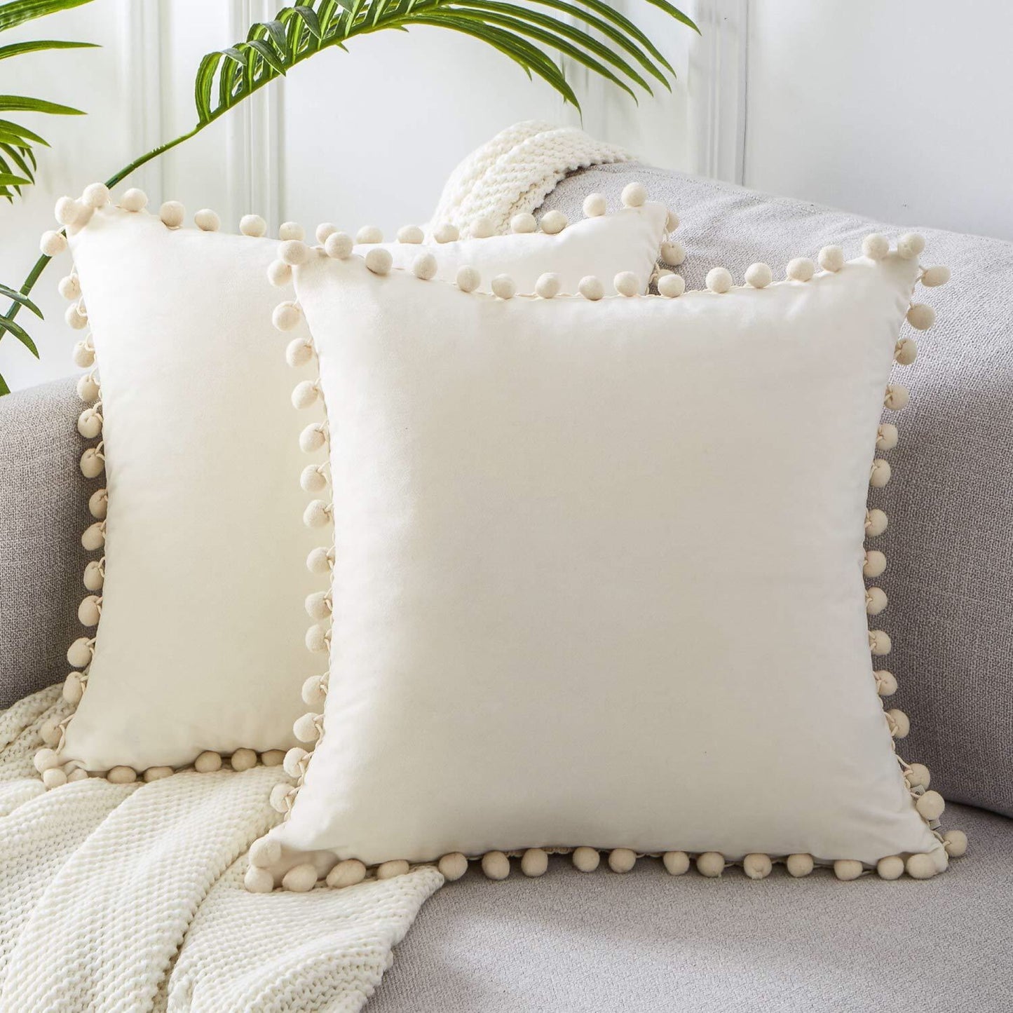 Pom Pom Cushion Covers - Soft Plush Pillow Cases with Bobbles