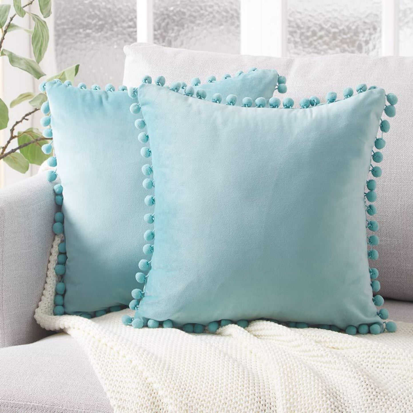 Pom Pom Cushion Covers - Soft Plush Pillow Cases with Bobbles