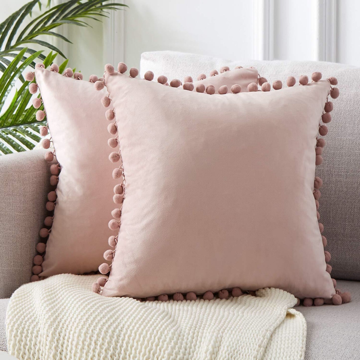 Pom Pom Cushion Covers - Soft Plush Pillow Cases with Bobbles