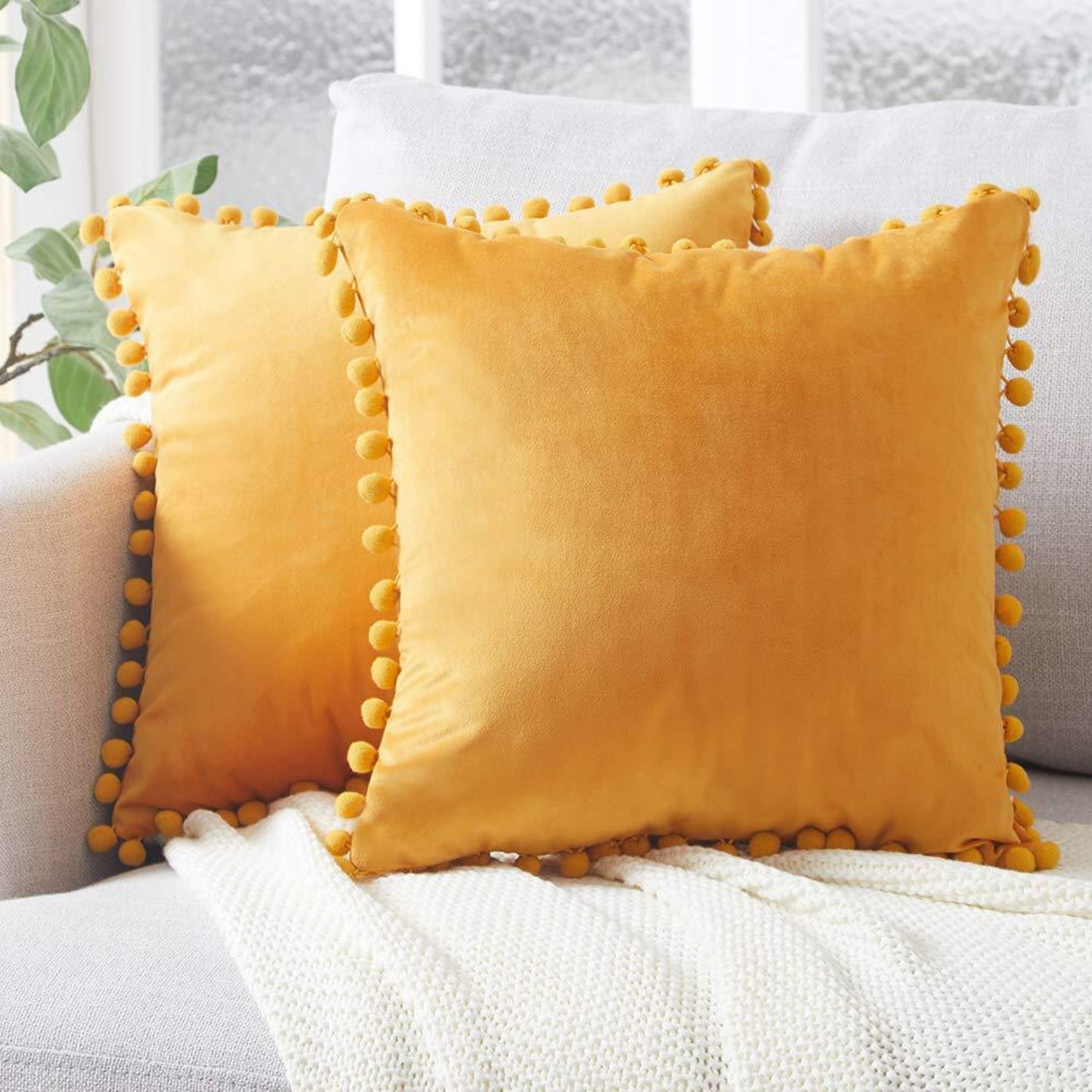 Pom Pom Cushion Covers - Soft Plush Pillow Cases with Bobbles
