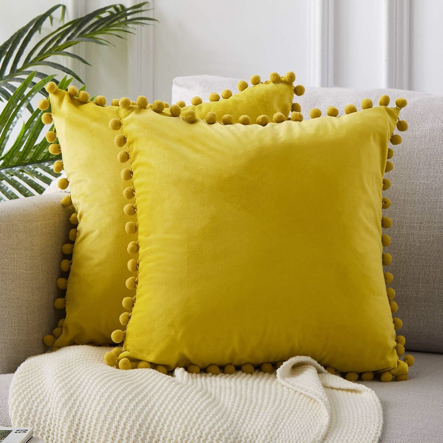 Pom Pom Cushion Covers - Soft Plush Pillow Cases with Bobbles