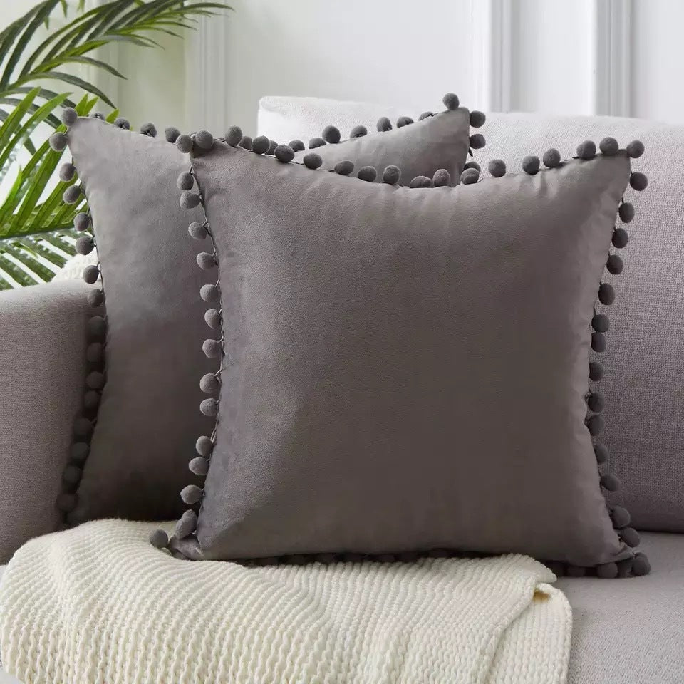 Pom Pom Cushion Covers - Soft Plush Pillow Cases with Bobbles