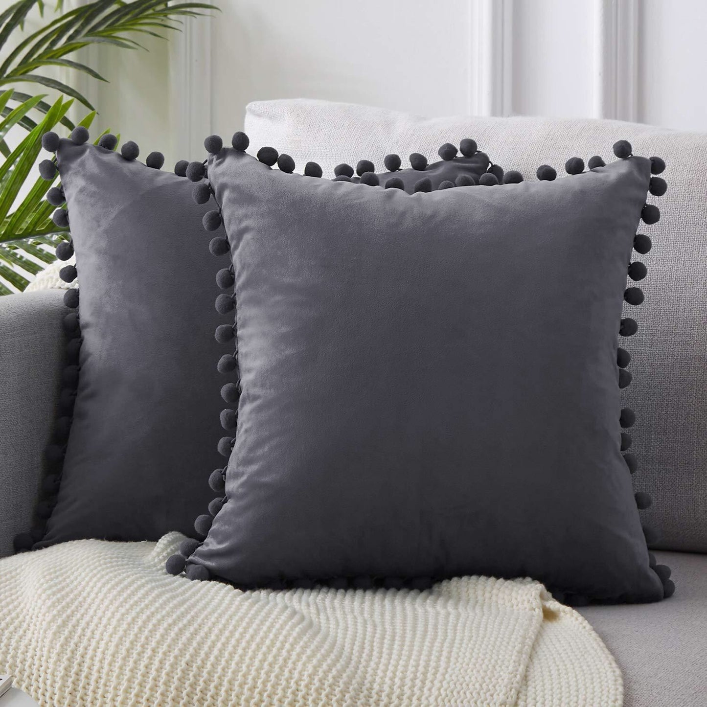 Pom Pom Cushion Covers - Soft Plush Pillow Cases with Bobbles