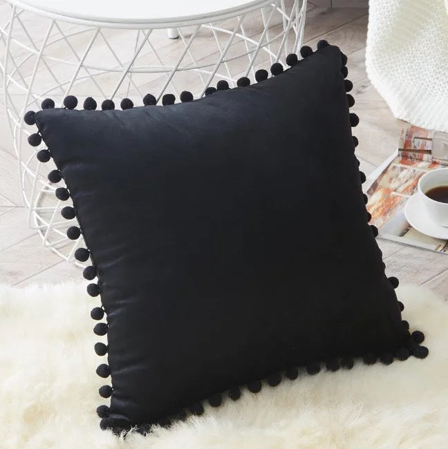 Pom Pom Cushion Covers - Soft Plush Pillow Cases with Bobbles