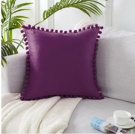 Pom Pom Cushion Covers - Soft Plush Pillow Cases with Bobbles