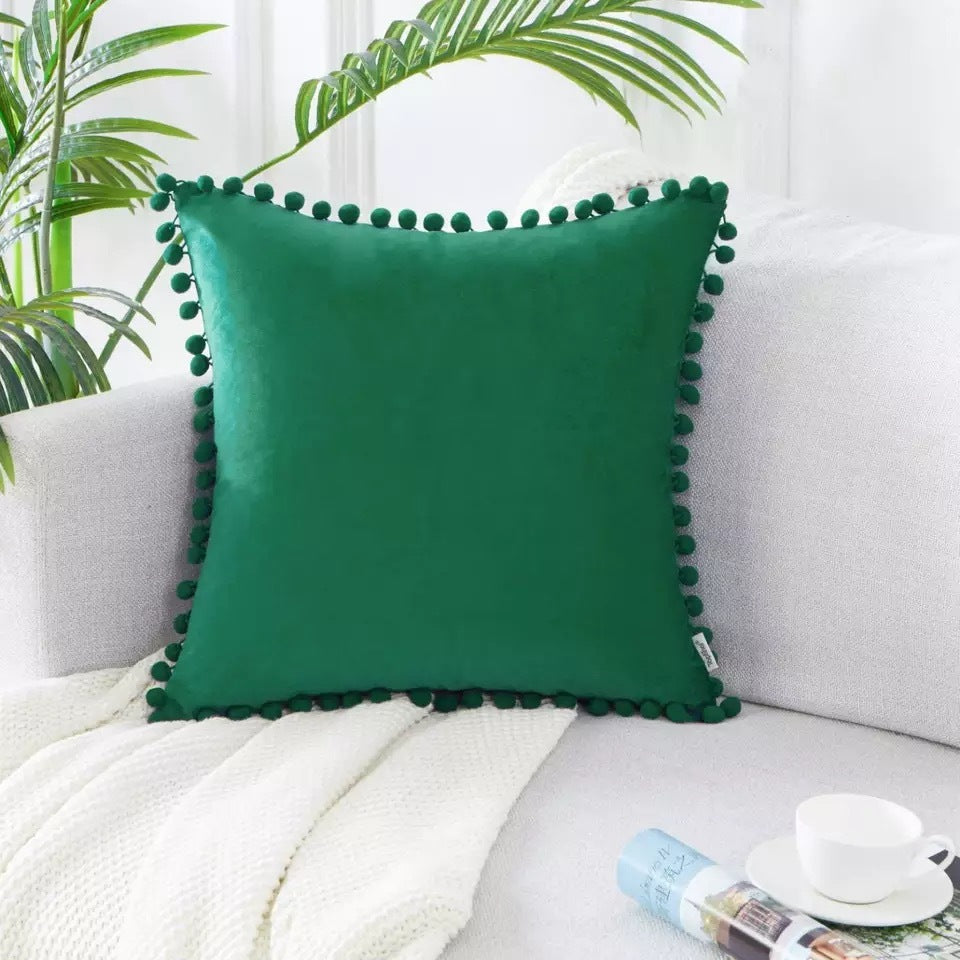 Pom Pom Cushion Covers - Soft Plush Pillow Cases with Bobbles