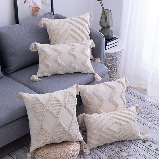 Textured Tufted Cushion Covers - Cotton Linen Pillow Cases